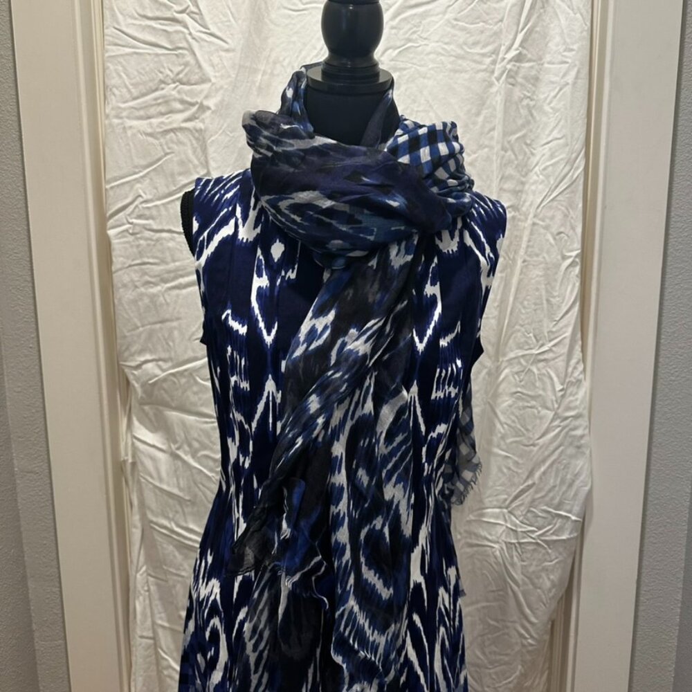 NWT Oscar de la Renta Blue Ikat Dress + Scarf - Size 12